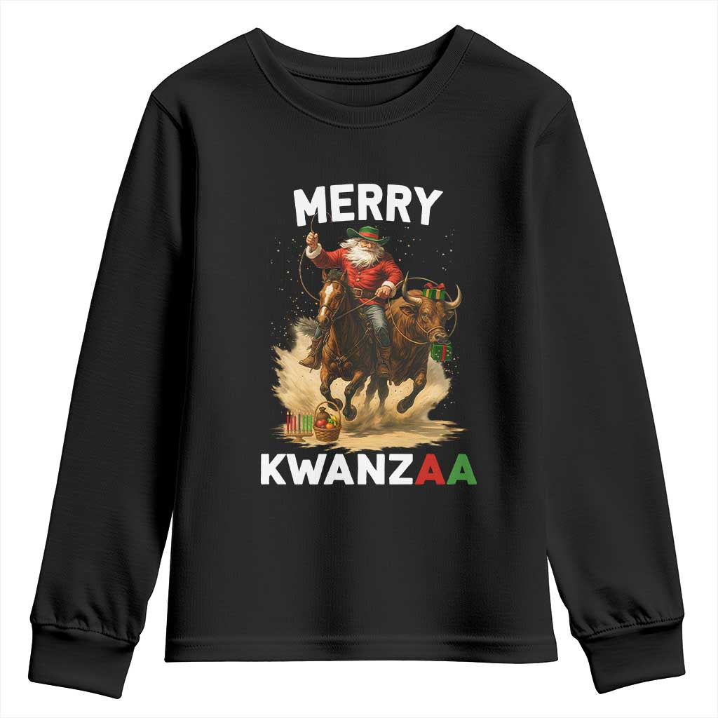 Funny Black Santa Cowboy Youth Sweatshirt Merry Kwanzaa Cultural Pride Gift TS12 Black Print Your Wear