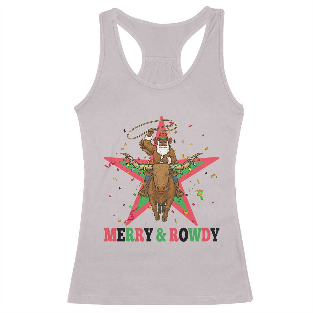 Merry And Rowdy Kwanzaa Santa Cowboy Christmas Gift Racerback Tank Top TS12 Ice Gray Print Your Wear