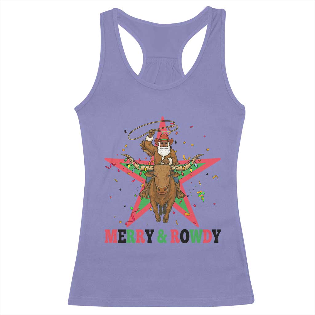 Merry And Rowdy Kwanzaa Santa Cowboy Christmas Gift Racerback Tank Top TS12 Violet Print Your Wear
