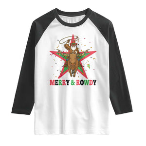 Merry And Rowdy Kwanzaa Santa Cowboy Christmas Gift Raglan Shirt TS12 White Black Print Your Wear