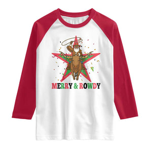Merry And Rowdy Kwanzaa Santa Cowboy Christmas Gift Raglan Shirt TS12 White Red Print Your Wear