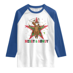 Merry And Rowdy Kwanzaa Santa Cowboy Christmas Gift Raglan Shirt TS12 White Royal Print Your Wear