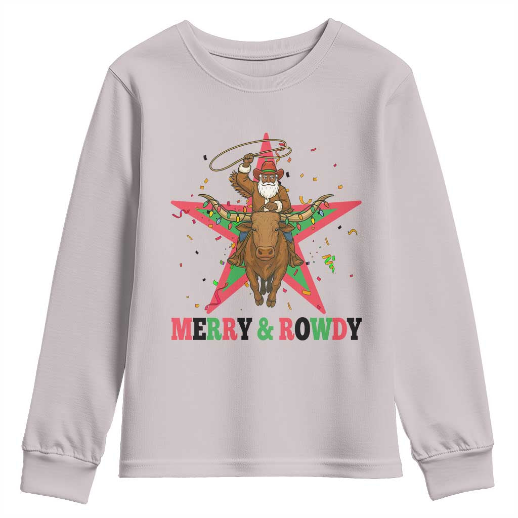 Merry And Rowdy Kwanzaa Santa Cowboy Christmas Gift Youth Sweatshirt TS12 Ice Gray Print Your Wear