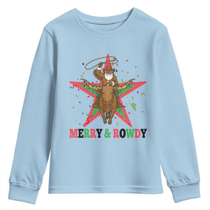 Merry And Rowdy Kwanzaa Santa Cowboy Christmas Gift Youth Sweatshirt TS12 Light Blue Print Your Wear