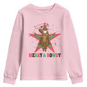 Merry And Rowdy Kwanzaa Santa Cowboy Christmas Gift Youth Sweatshirt TS12 Light Pink Print Your Wear