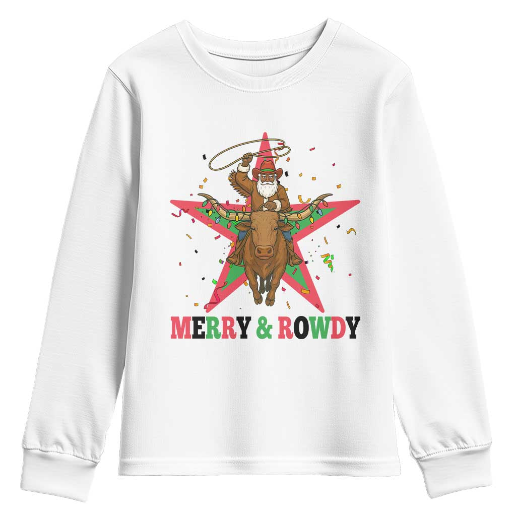 Merry And Rowdy Kwanzaa Santa Cowboy Christmas Gift Youth Sweatshirt TS12 White Print Your Wear