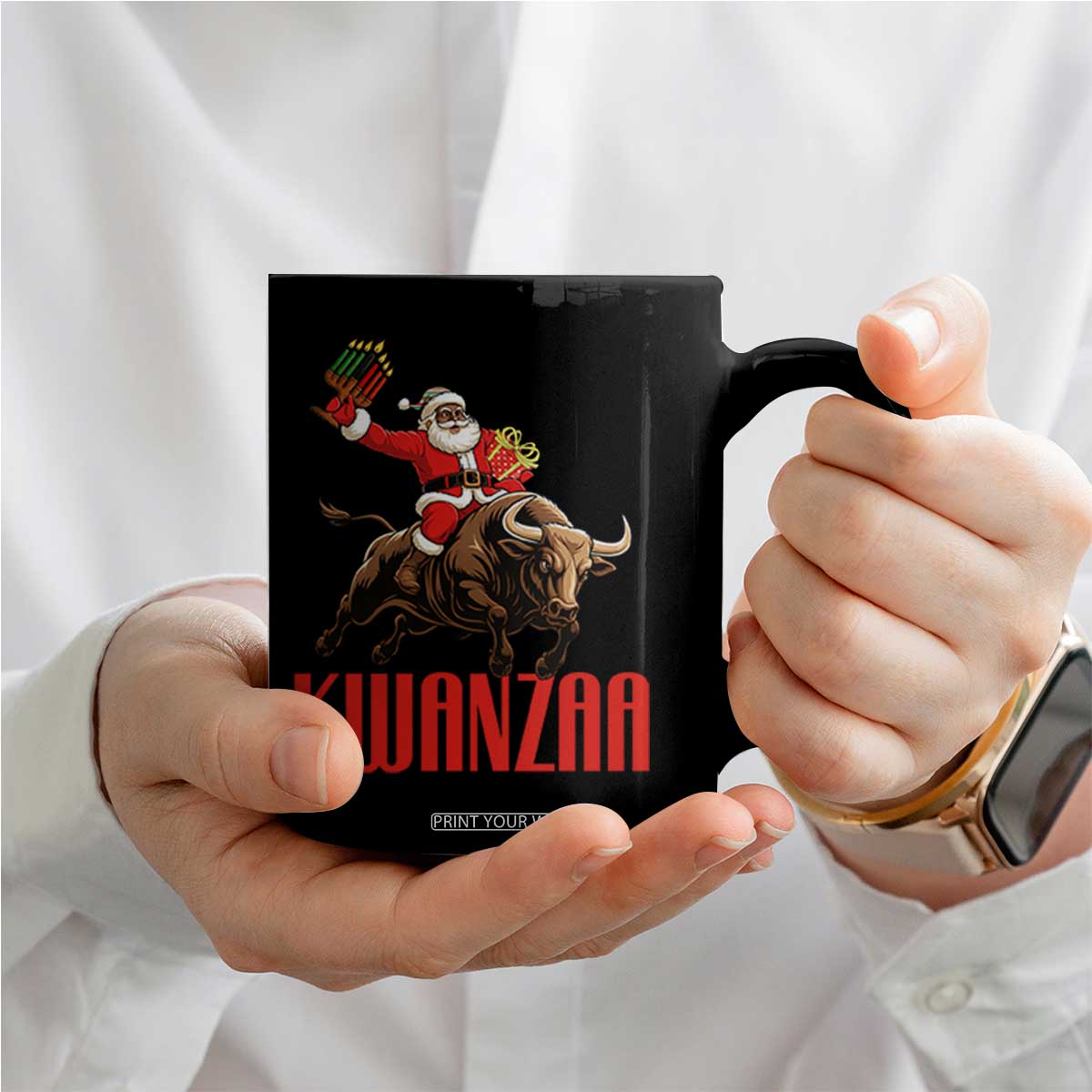 Happy Kwanzaa Coffee Mug Rodeo Black Santa African American Holiday Gift TS12 Print Your Wear