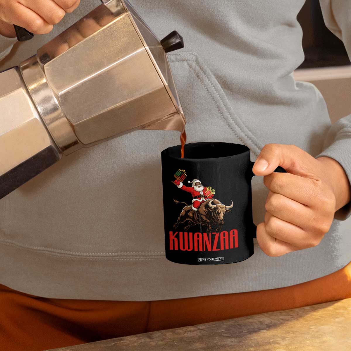Happy Kwanzaa Coffee Mug Rodeo Black Santa African American Holiday Gift TS12 Print Your Wear