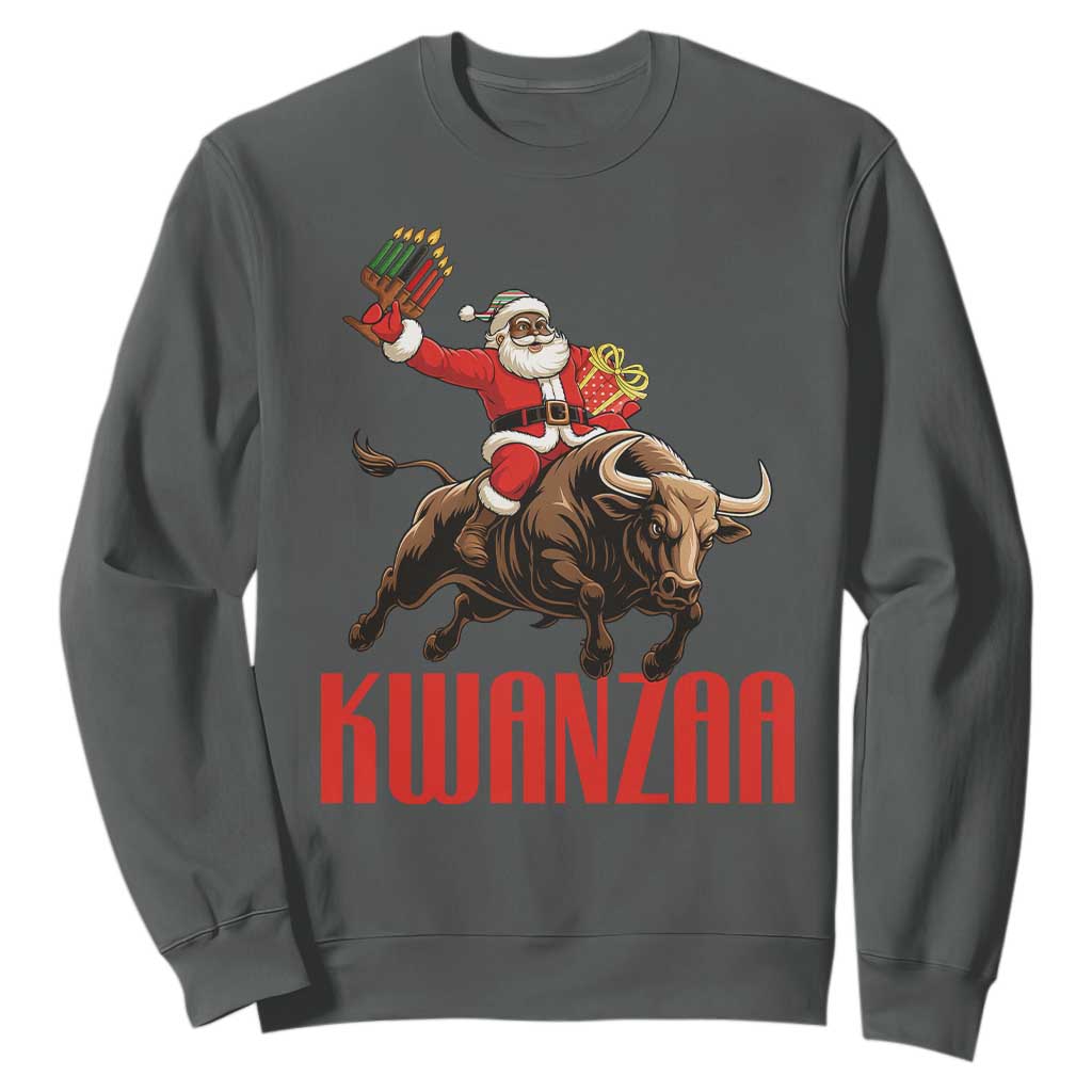 Happy Kwanzaa Sweatshirt Rodeo Black Santa African American Holiday Gift TS12 Dark Heather Print Your Wear