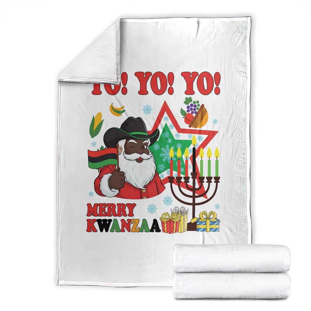 Merry Kwanzaa Black Santa Cowboy Throw Blanket African Heritage Celebration Gift TS12 White Print Your Wear