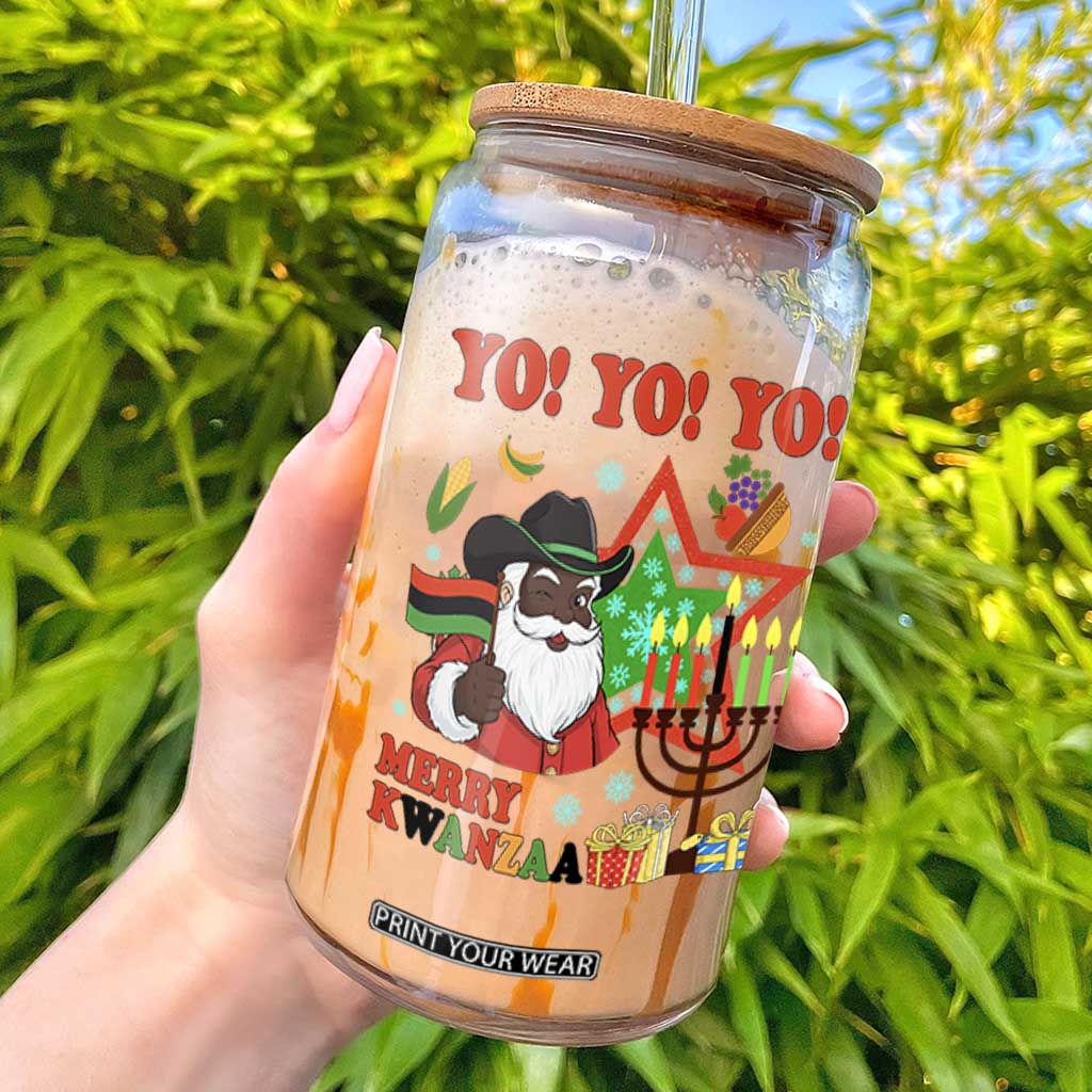 Merry Kwanzaa Black Santa Cowboy Glass Can African Heritage Celebration Gift TS12 White Print Your Wear