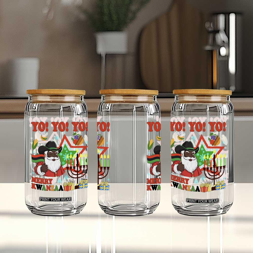 Merry Kwanzaa Black Santa Cowboy Glass Can African Heritage Celebration Gift TS12 Print Your Wear