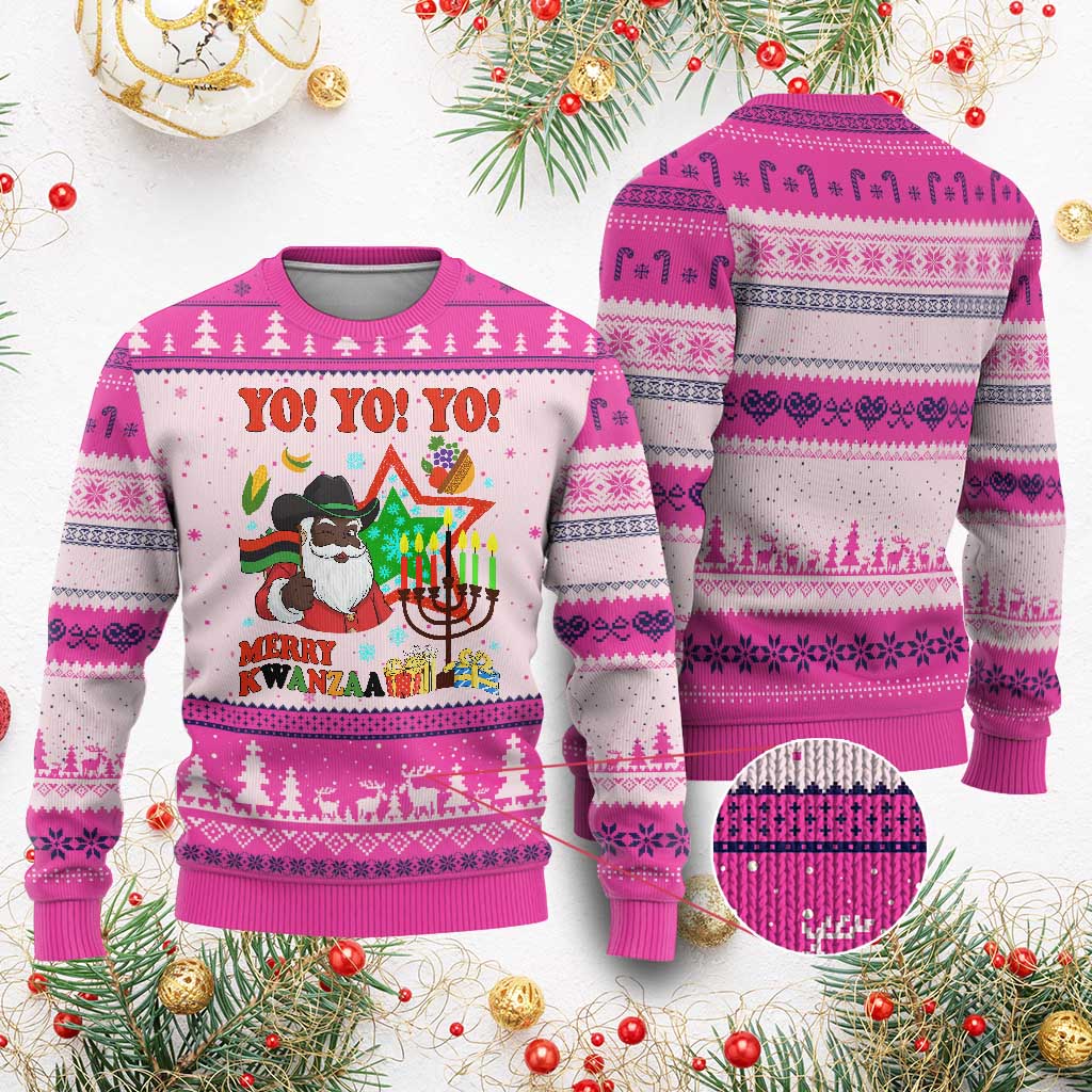 Merry Kwanzaa Black Santa Cowboy Ugly Christmas Sweater African Heritage Celebration Gift TS12 Hot Pink Print Your Wear