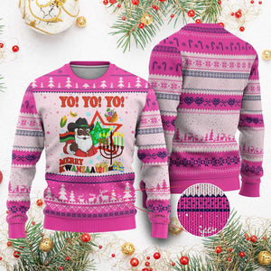 Merry Kwanzaa Black Santa Cowboy Ugly Christmas Sweater African Heritage Celebration Gift TS12 Hot Pink Print Your Wear