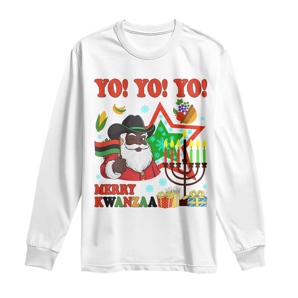 Merry Kwanzaa Black Santa Cowboy Long Sleeve Shirt African Heritage Celebration Gift TS12 White Print Your Wear