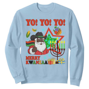 Merry Kwanzaa Black Santa Cowboy Sweatshirt African Heritage Celebration Gift TS12 Light Blue Print Your Wear