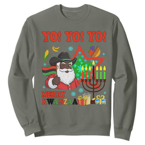 Merry Kwanzaa Black Santa Cowboy Sweatshirt African Heritage Celebration Gift TS12 Military Green Print Your Wear