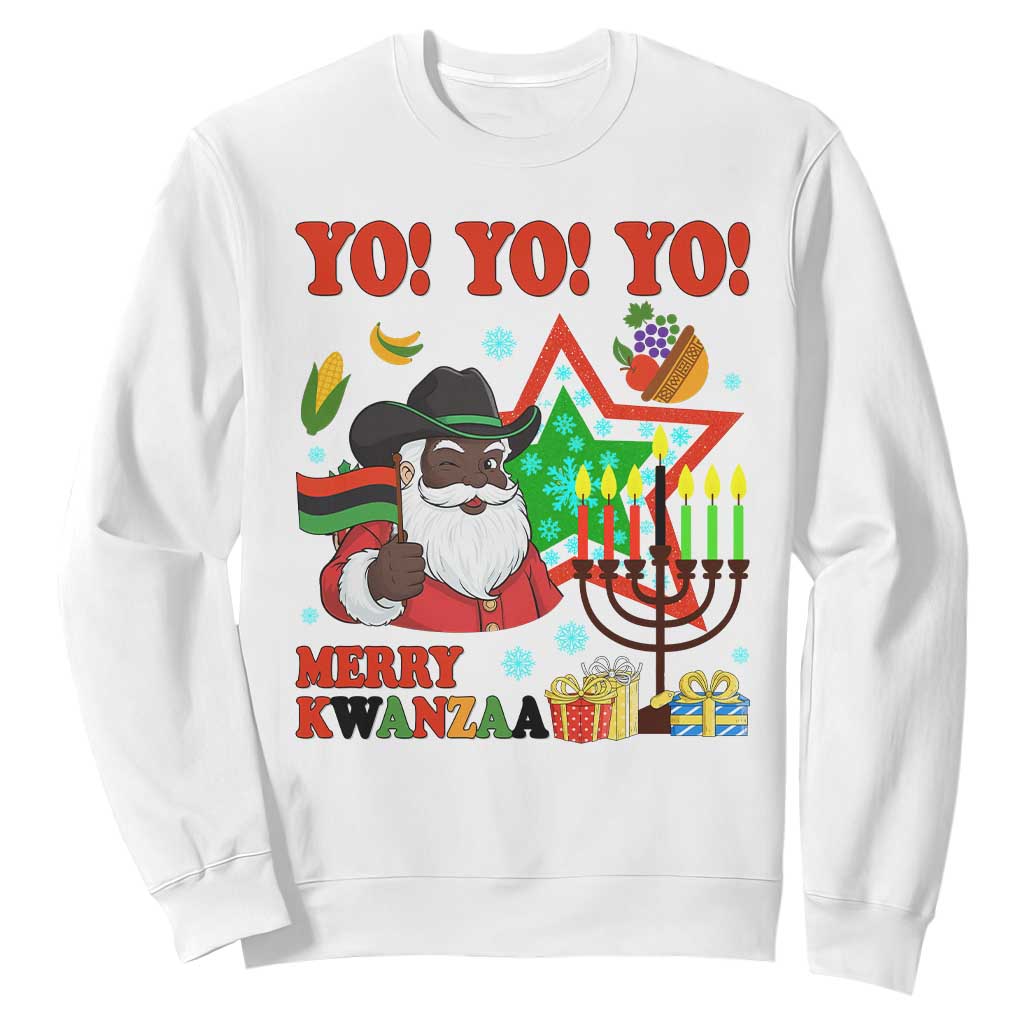 Merry Kwanzaa Black Santa Cowboy Sweatshirt African Heritage Celebration Gift TS12 White Print Your Wear