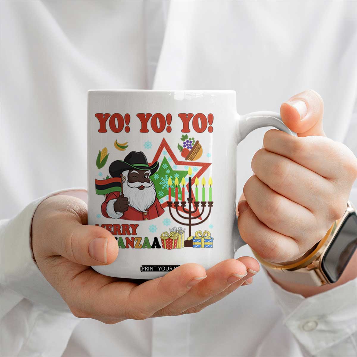 Merry Kwanzaa Black Santa Cowboy Coffee Mug African Heritage Celebration Gift TS12 Print Your Wear