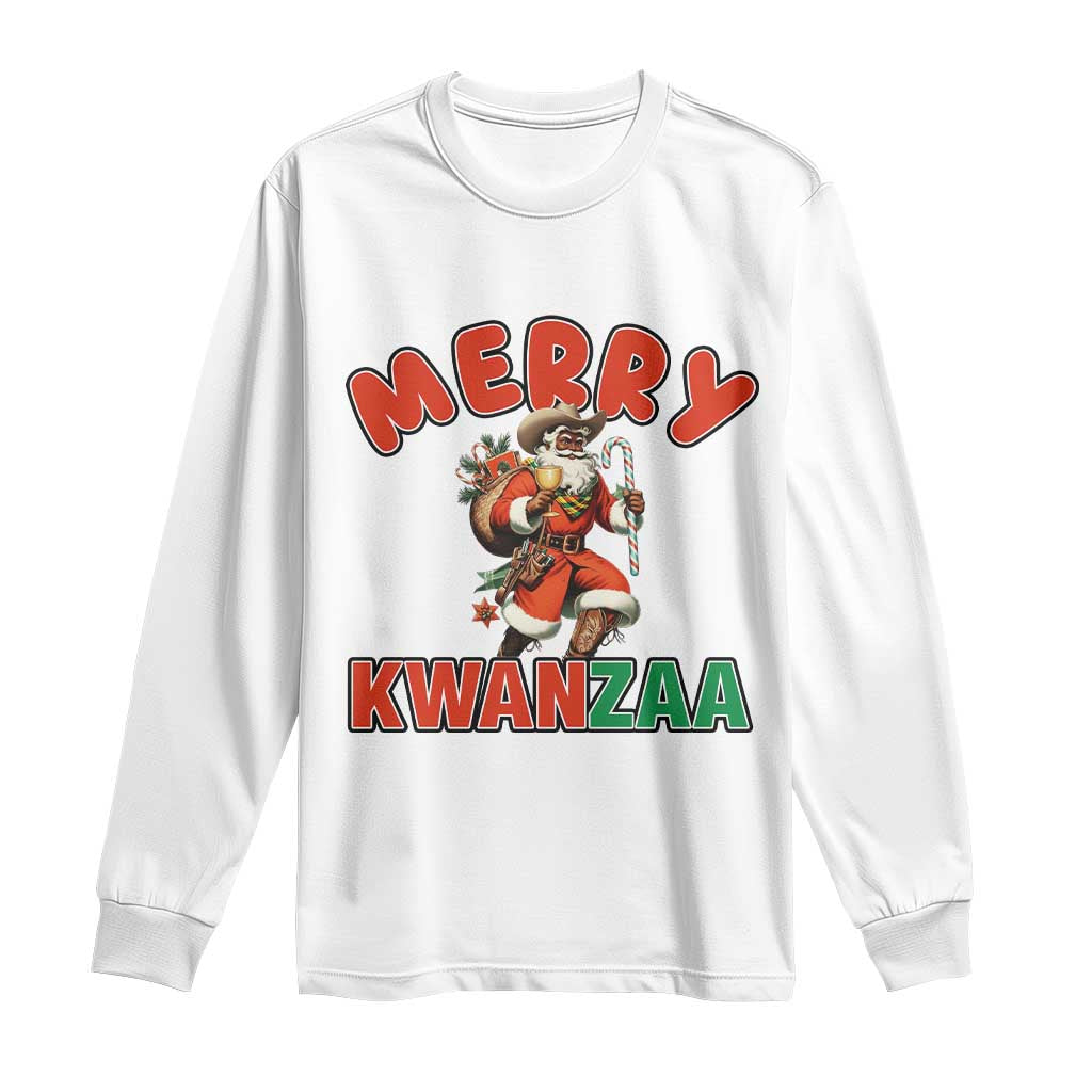 Merry Kwanzaa Cowboy Black Santa Long Sleeve Shirt African American Christmas Gift TS12 White Print Your Wear