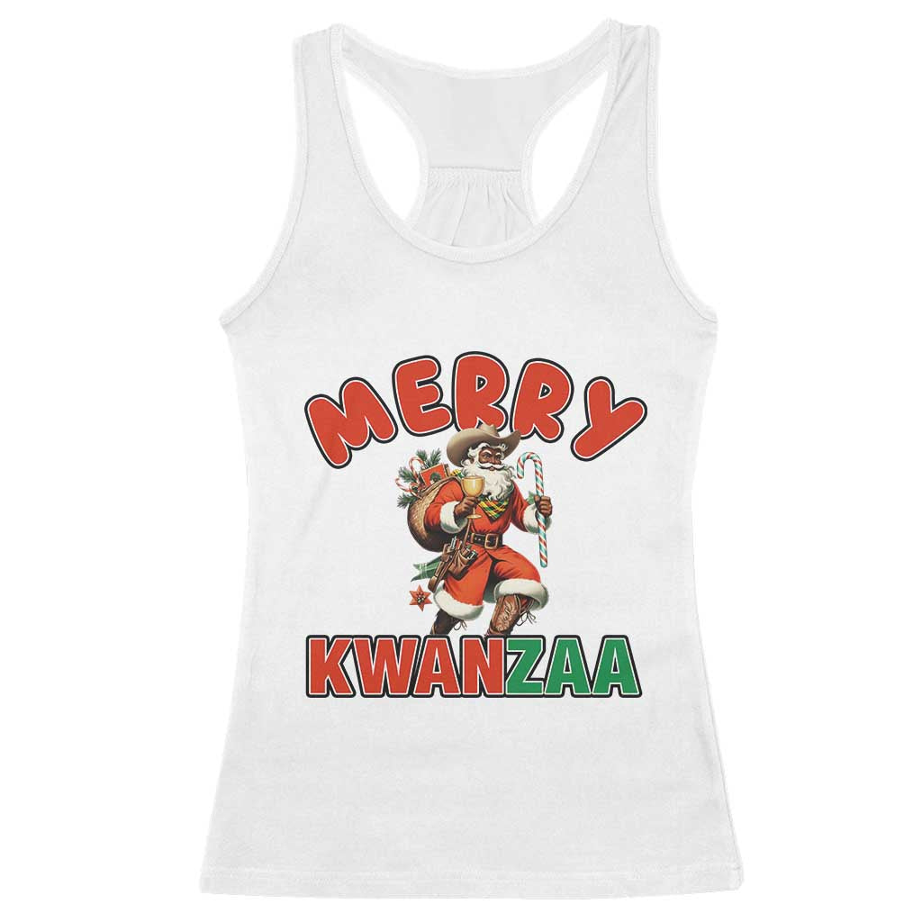 Merry Kwanzaa Cowboy Black Santa Racerback Tank Top African American Christmas Gift TS12 White Print Your Wear
