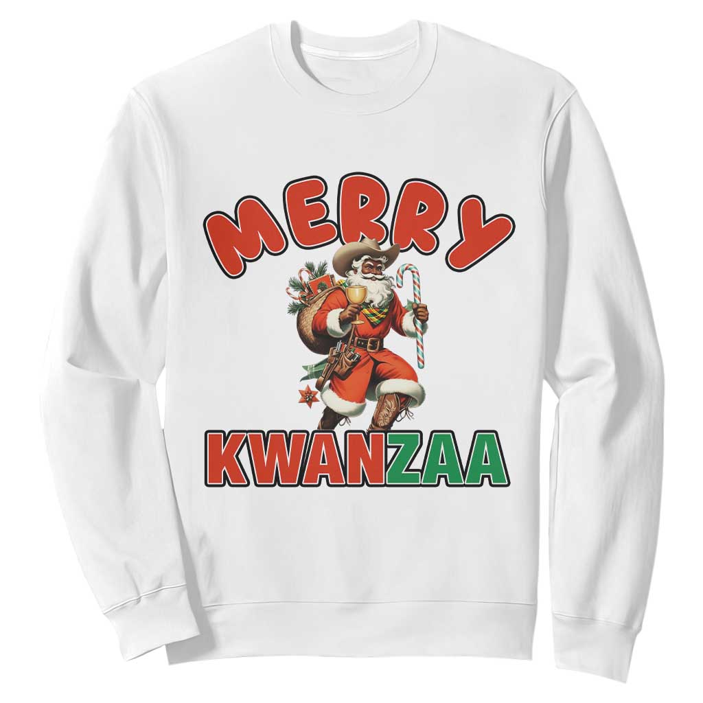 Merry Kwanzaa Cowboy Black Santa Sweatshirt African American Christmas Gift TS12 White Print Your Wear