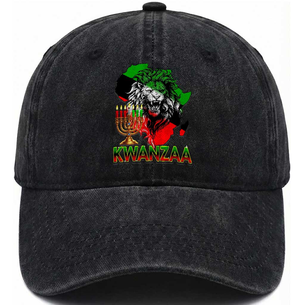 King Lion Of Africa Kwanzaa Map Washed Cotton Baseball Cap Heritage Pride Gift TS12 Print Your Wear