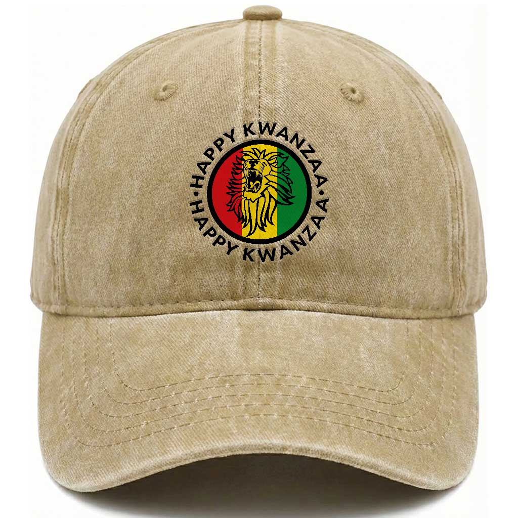 Happy Kwanzaa King Lion Of Africa Heritage Gift Washed Cotton Baseball Cap TS12 Print Your Wear