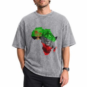 Happy Kwanzaa Lion Washed Cotton T-Shirt African Heritage Pride Gift For Men