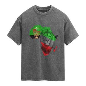 Happy Kwanzaa Lion Washed Cotton T-Shirt African Heritage Pride Gift For Men