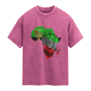 Happy Kwanzaa Lion Washed Cotton T-Shirt African Heritage Pride Gift For Men