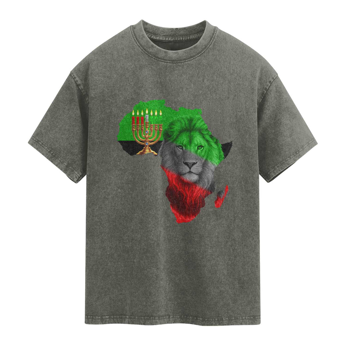 Happy Kwanzaa Lion Washed Cotton T-Shirt African Heritage Pride Gift For Men