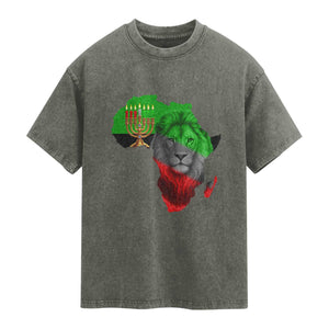 Happy Kwanzaa Lion Washed Cotton T-Shirt African Heritage Pride Gift For Men