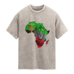 Happy Kwanzaa Lion Washed Cotton T-Shirt African Heritage Pride Gift For Men