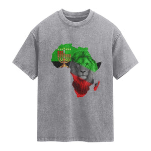 Happy Kwanzaa Lion Washed Cotton T-Shirt African Heritage Pride Gift For Men
