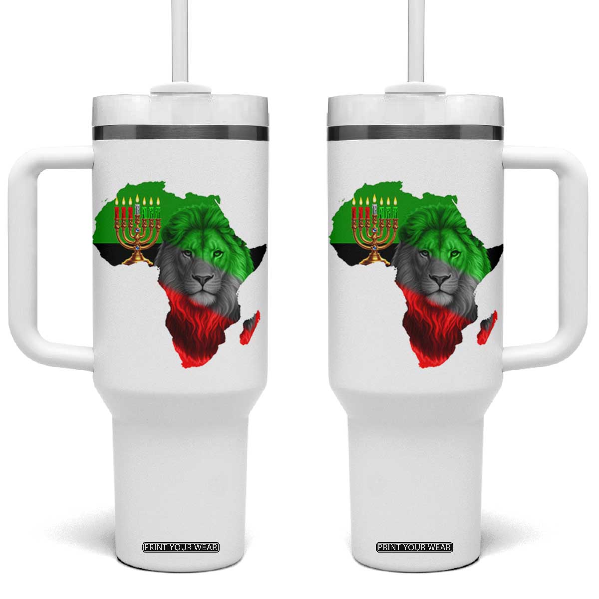 Happy Kwanzaa Lion Tumbler With Handle African Heritage Pride Gift For Men TS12 One Size: 40 oz White Print Your Wear