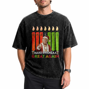 Funny Santa Trump Washed Cotton T-Shirt Make Kwanzaa Great Again African Heritage Gift