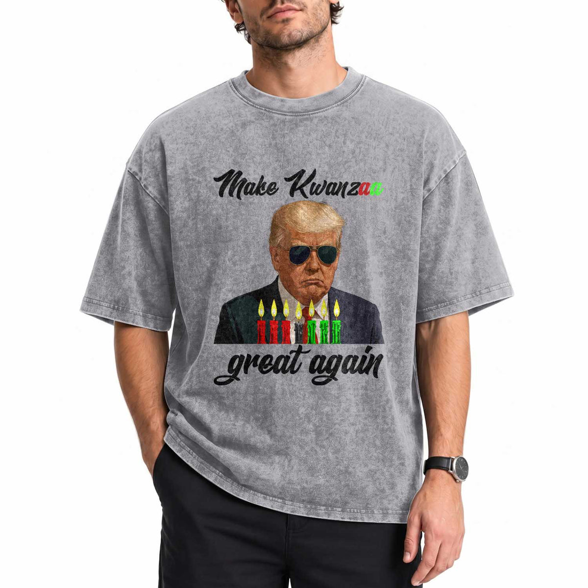 Make Kwanzaa Great Again Washed Cotton T-Shirt Funny Trump Parody Gift