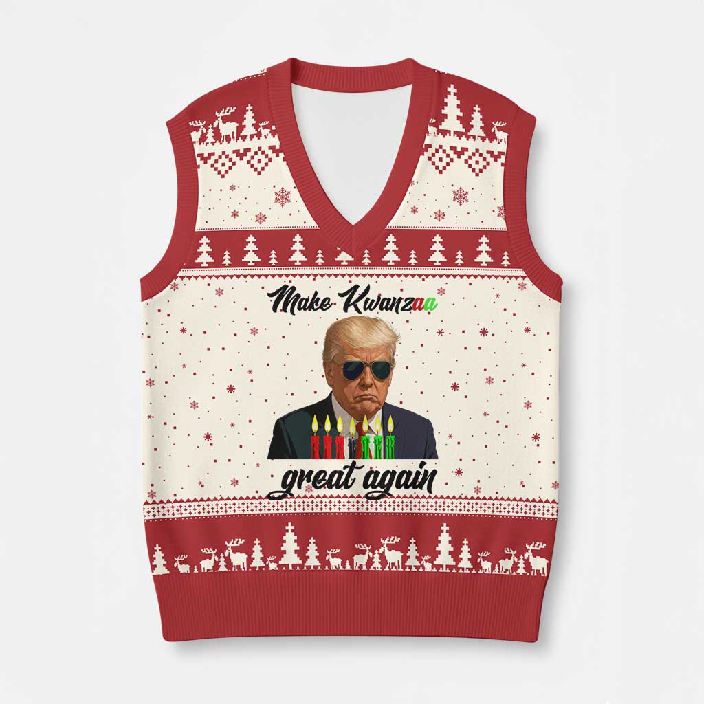 Make Kwanzaa Great Again V-Neck Knit Sweater Vest Funny Trump Parody Gift TS12 Beige Red Print Your Wear