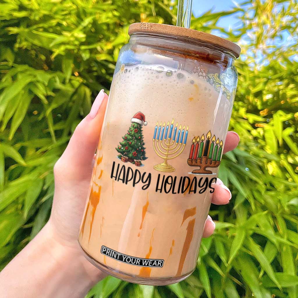 Christmas Hanukkah Kwanzaa Celebration Gift Glass Can Happy Holidays TS12 White Print Your Wear