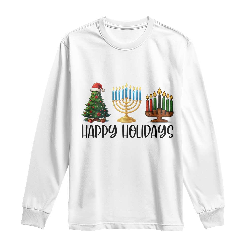 Christmas Hanukkah Kwanzaa Celebration Gift Long Sleeve Shirt Happy Holidays TS12 White Print Your Wear