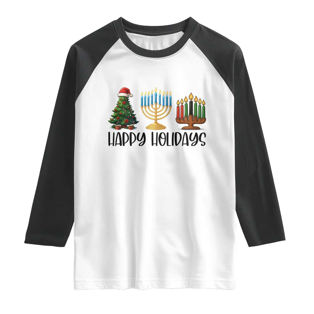 Christmas Hanukkah Kwanzaa Celebration Gift Raglan Shirt Happy Holidays TS12 White Black Print Your Wear