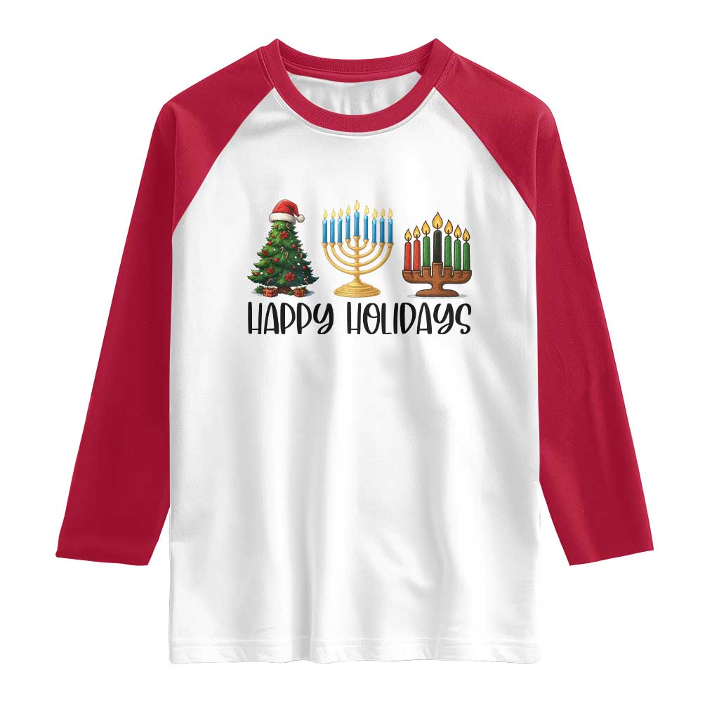 Christmas Hanukkah Kwanzaa Celebration Gift Raglan Shirt Happy Holidays TS12 White Red Print Your Wear