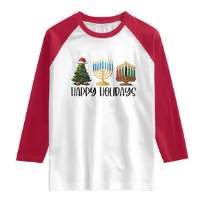 Christmas Hanukkah Kwanzaa Celebration Gift Raglan Shirt Happy Holidays TS12 White Red Print Your Wear
