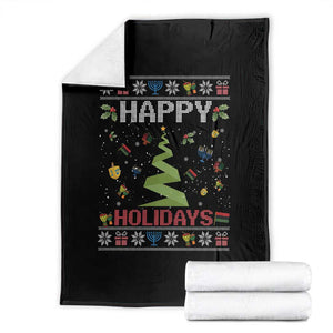 Happy Holidays For All Christmas Hanukkah Kwanzaa Gift Throw Blanket TS12 Black Print Your Wear