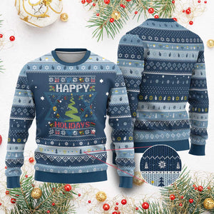 Happy Holidays For All Christmas Hanukkah Kwanzaa Gift Hanukkah Ugly Sweater TS12 Navy Light Blue Print Your Wear