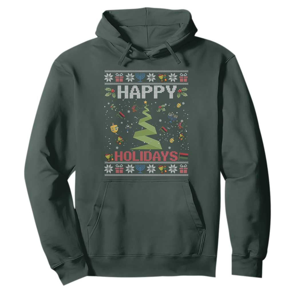 Happy Holidays For All Christmas Hanukkah Kwanzaa Gift Hoodie TS12 Dark Forest Green Print Your Wear