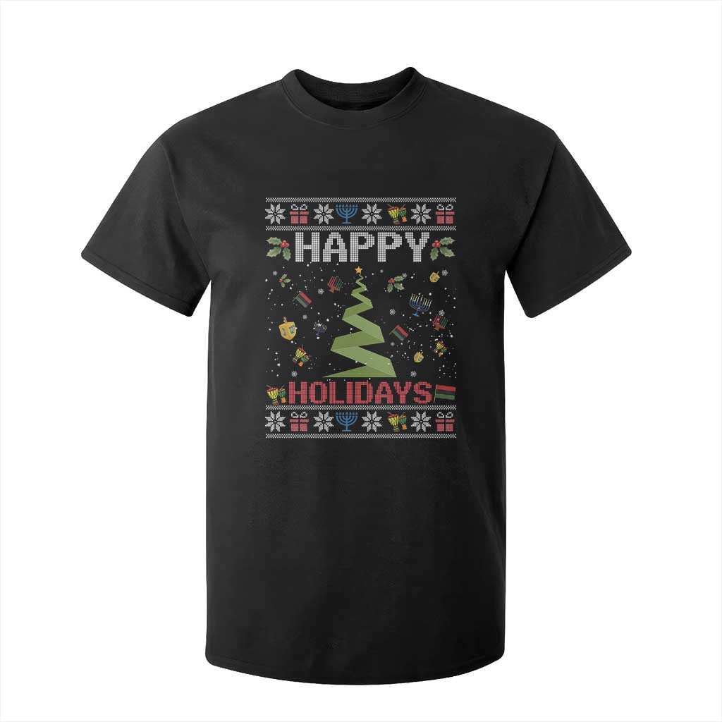 Happy Holidays For All Christmas Hanukkah Kwanzaa Gift T Shirt For Kid TS12 Black Print Your Wear
