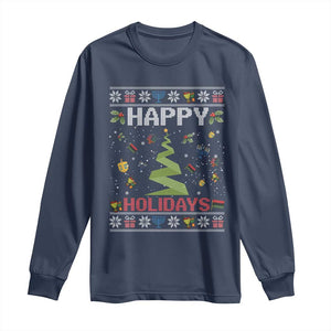 Happy Holidays For All Christmas Hanukkah Kwanzaa Gift Long Sleeve Shirt TS12 Navy Print Your Wear