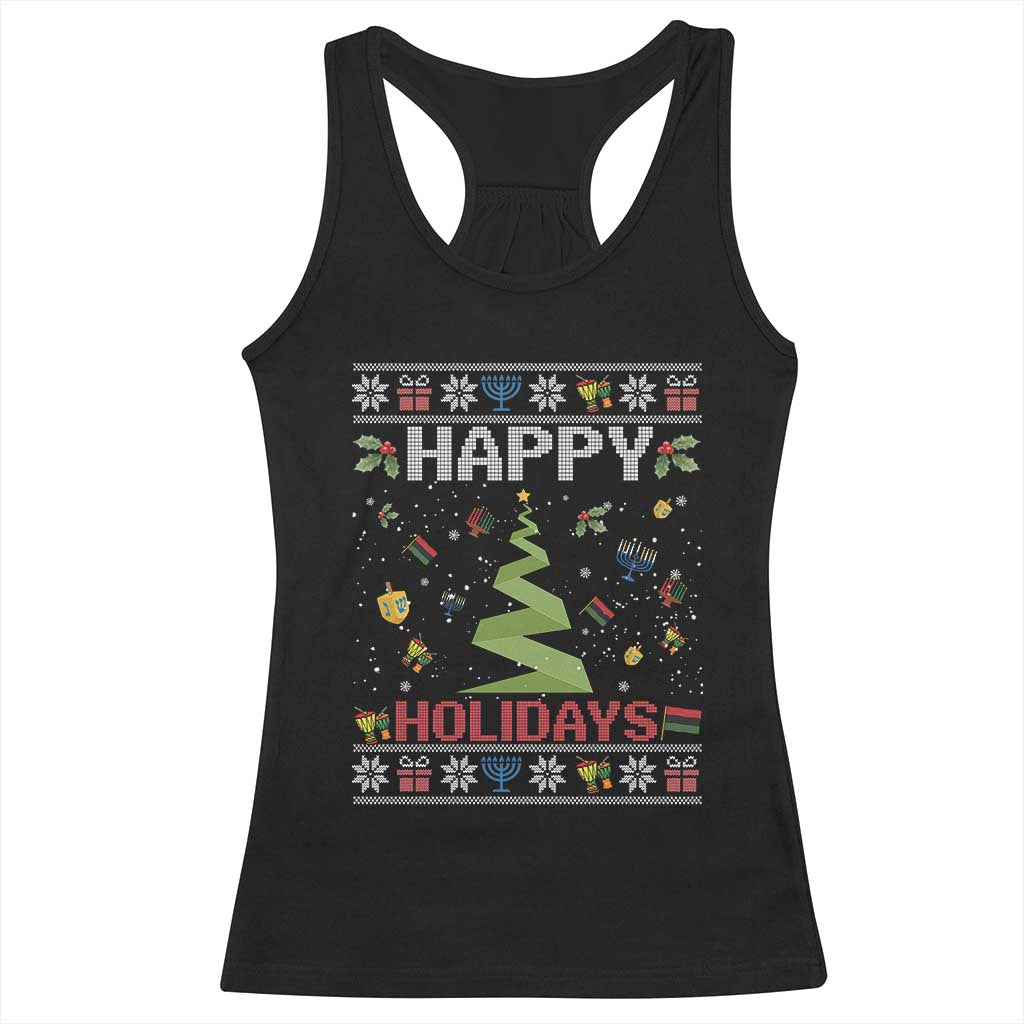 Happy Holidays For All Christmas Hanukkah Kwanzaa Gift Racerback Tank Top TS12 Black Print Your Wear